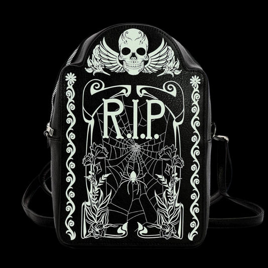 Glow in the Dark Tombstone Mini Backpack: Black