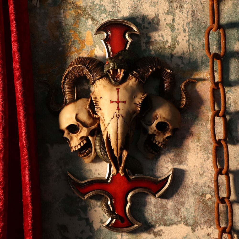 Devils Cross Ram's Skull Petrine Cross Wall Plaque