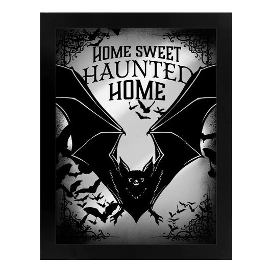 Framed Home Sweet Haunted Home Bats Mirrored Tin Sign