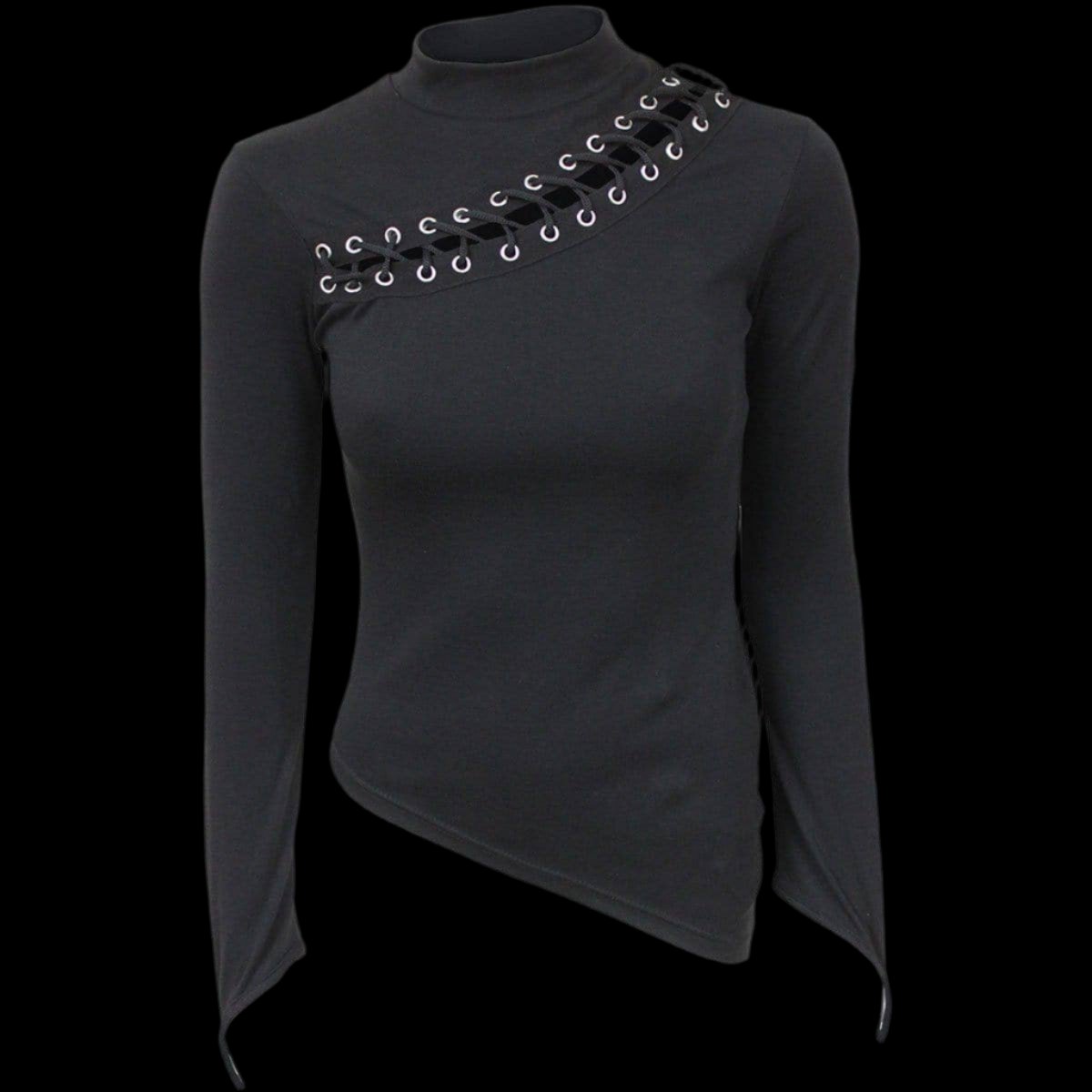 GOTHIC ROCK - Slant Lace Up Longsleeve Top