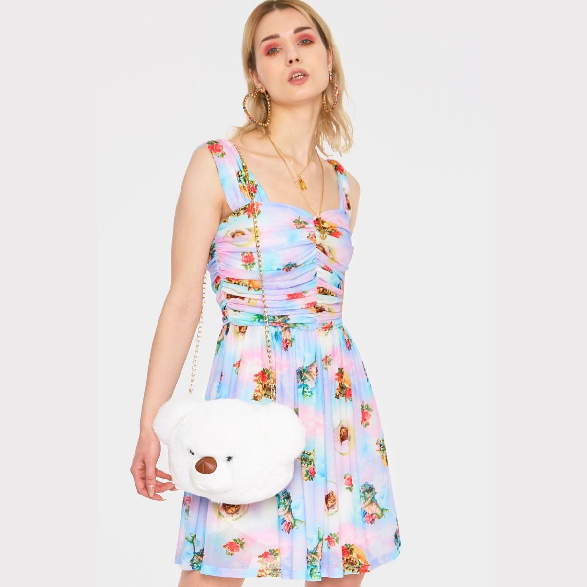 Cherub Cat Print Chiffon Skater Dress