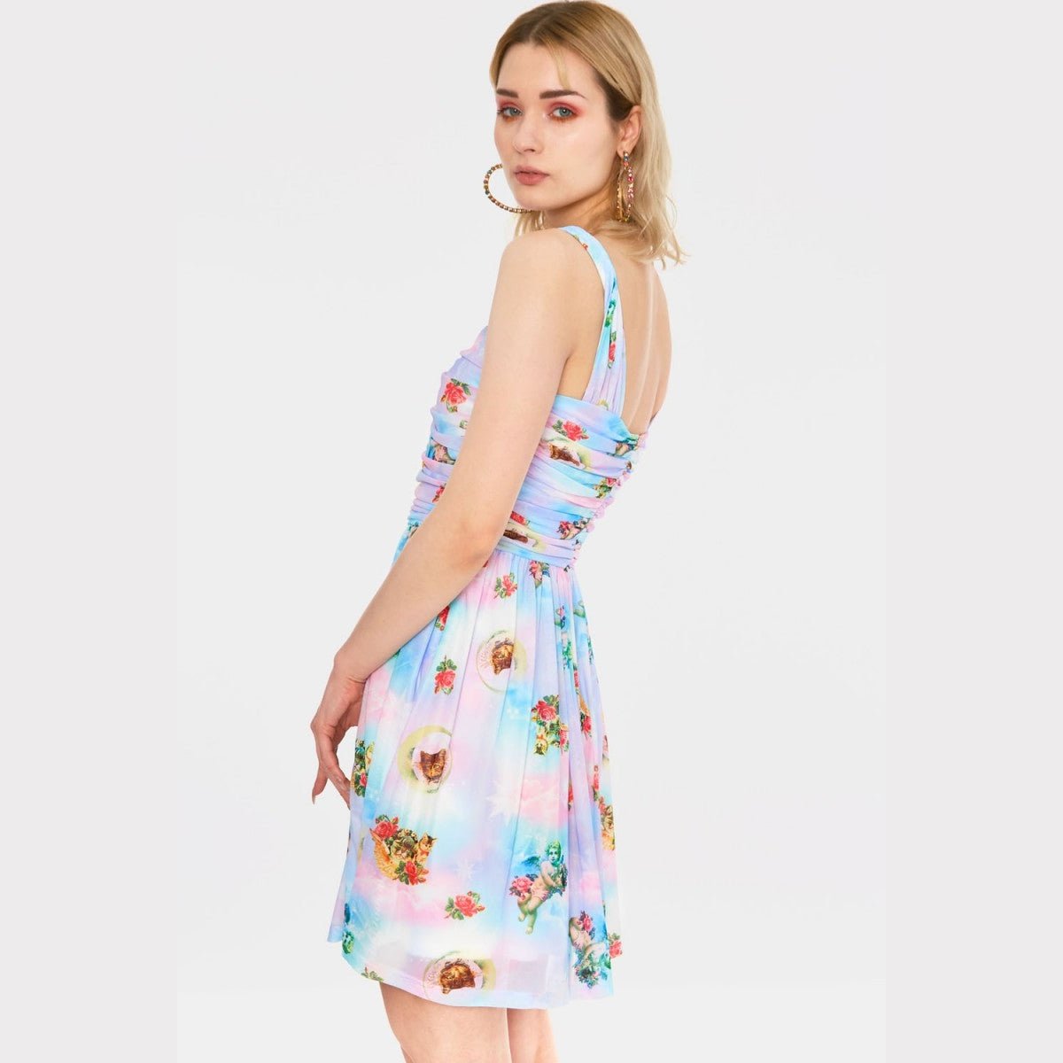 Cherub Cat Print Chiffon Skater Dress